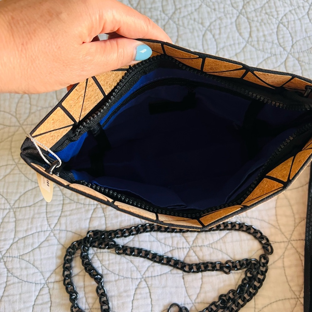 Patrizia Luca Cork Clutch with Black Geometric Design. Slanted triangle NWT - Picture 4 of 11